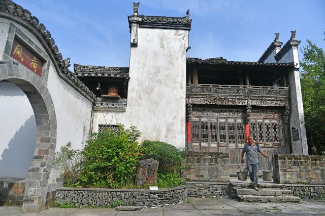 (190705) -- WUYUAN, July 5, 2019 (Xinhua) -- Photo taken on June 28, 2019 shows a building under renovation at Tangcun Village in Wuyuan County, east China\