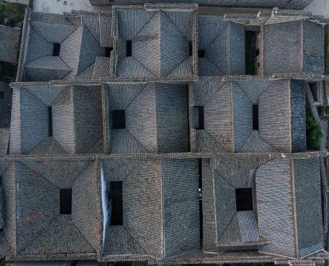 (190811) -- ANYI, Aug. 11, 2019 (Xinhua) -- Aerial photo taken on Aug. 8, 2019 shows the view of buildings in Luotian Village, Anyi County, east China\