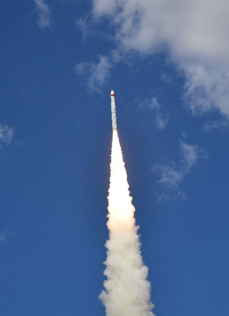 (190919) -- JIUQUAN, Sept. 19, 2019 (Xinhua) -- A Long March-11 carrier rocket carrying five new remote-sensing satellites blasts off from the Jiuquan Satellite Launch Center in northwest China\