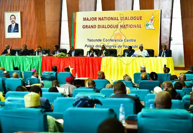 (191005) -- YAOUNDE, Oct. 5, 2019 (Xinhua) -- People attend a national dialogue in Yaounde, Cameroon on Oct. 1, 2019. Cameroon\