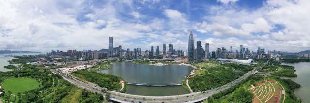 (201212) -- BEIJING, Dec. 12, 2020 (Xinhua) -- Panorama taken with a drone on Sept. 17, 2020 shows the Houhai area in Nanshan District of Shenzhen, south China\