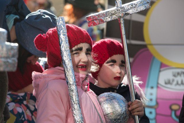(210402) -- ST. PETERSBURG, April 2, 2021 (Xinhua) -- Children participate in a parade during a humor-themed festival in St. Petersburg, Russia, April 1, 2021. A humor-themed festival was held in St. Petersburg from April 1 to 4. (Photo by Irina Motina\/Xinhua