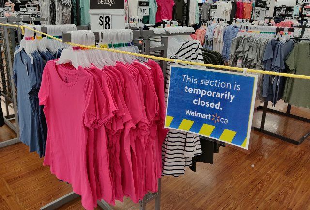 (210408) -- TORONTO, April 8, 2021 (Xinhua) -- A section of non-essential items is seen closed in a store in Mississauga, Ontario, Canada, on April 8, 2021. As COVID-19 cases rise due to more transmissible variants spreading across Canada, populous provinces in the country are reinstating public health restrictions to stem the pandemic. Ontario province imposed a provincewide stay-at-home order that went into effect at 12:01 a.m. Thursday and lasts 28 days. (Photo by Zou Zheng\/Xinhua