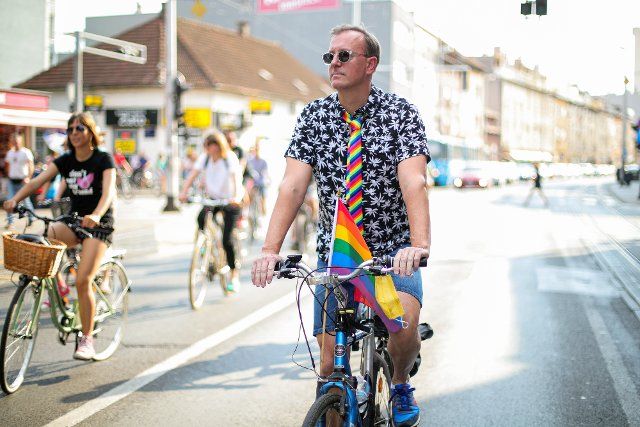 (210605) -- ZAGREB, June 5, 2021 (Xinhua) -- A participant attends the Pride Ride in support of LGBTQ groups in Zagreb, Croatia, on June 5, 2021. (Sanjin Strukic\/Pixsell via Xinhua