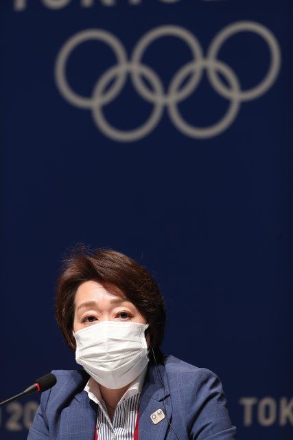 (210717) -- TOKYO, July 17, 2021 (Xinhua) -- Seiko Hashimoto, president of the Tokyo Organizing Committee of the Olympic and Paralympic Games (Tokyo 2020), attends the press conference at the Main Press Center (MPC) at Tokyo International Exhibition Center in Tokyo, Japan, July 17, 2021. (Xinhua\/Ding Xu