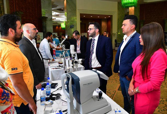 (220623) -- DAMASCUS, June 23, 2022 (Xinhua) -- People attend a medical equipment fair held in Damascus, Syria on June 23, 2022. (Photo by Ammar Safarjalani\/Xinhua