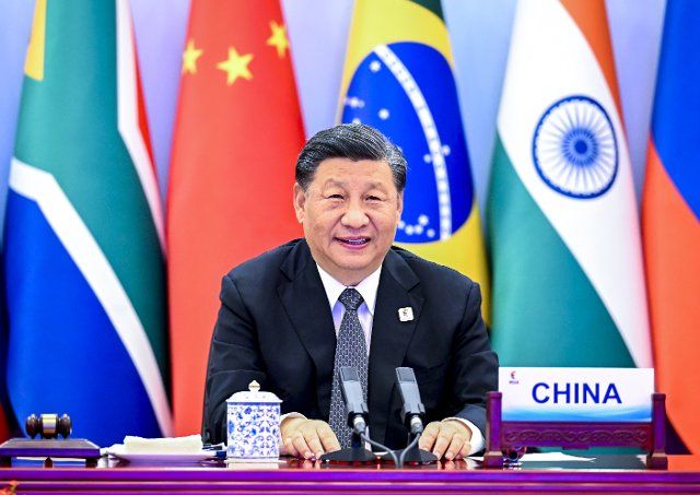 (220623) -- BEIJING, June 23, 2022 (Xinhua) -- Chinese President Xi Jinping hosts the 14th BRICS Summit via video link in Beijing, capital of China, June 23, 2022. Xi delivered remarks titled "Fostering High-quality Partnership and Embarking on a New Journey of BRICS Cooperation" at the summit. (Xinhua\/Li Xueren