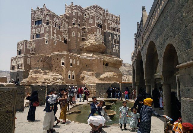 (220716) -- SANAA, July 16, 2022 (Xinhua) -- People visit historical sites at the Dar Al-Hajar (Rock Palace) during a national holiday, north of Sanaa, Yemen, on July 15, 2022. (Photo by Mohammed Mohammed\/Xinhua