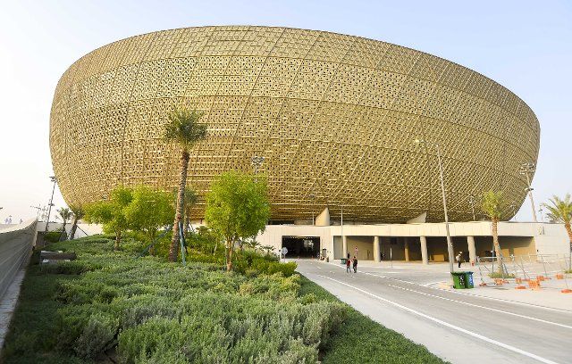 (220812) -- DOHA, Aug. 12, 2022 (Xinhua) -- Photo taken on Aug. 11, 2022 shows the exterior view of Lusail Stadium which will host the 2022 FIFA World Cup matches in Doha, Qatar. (Photo by Nikku\/Xinhua