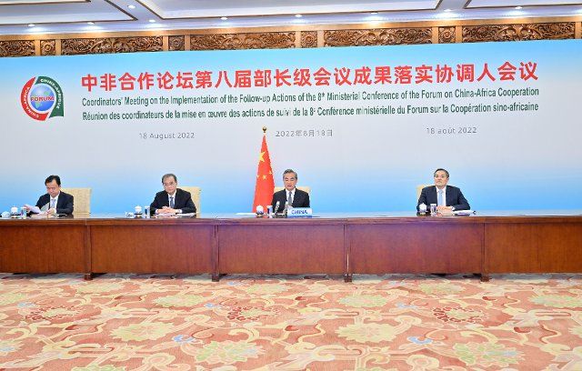 (220819) -- BEIJING, Aug. 19, 2022 (Xinhua) -- Chinese State Councilor and Foreign Minister Wang Yi chairs the coordinators\