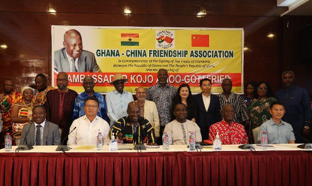 (220819) -- ACCRA, Aug. 19, 2022 (Xinhua) -- Members of the Ghana-China Friendship Association and Chinese community in Ghana pose for a group photo in Accra, Ghana, on Aug. 18, 2022. The Chinese community and their Ghanaian counterparts late Thursday celebrated the 61st anniversary of the Treaty of Friendship between China and Ghana. (Photo by Seth\/Xinhua) TO GO WITH China, Ghana celebrate 61st anniversary of friendship