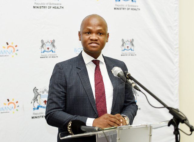 (221004) -- GABORONE, Oct. 4, 2022 (Xinhua) -- Botswanan Minister of Health Edwin Dikoloti delivers his remarks during the introduction of the Public Health Institute (BPHI) reference committee\