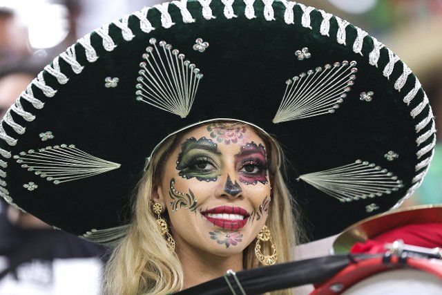 (221130) -- LUSAIL, Nov. 30, 2022 (Xinhua) -- A supporter of Mexico reacts before the Group C match between Saudi Arabia and Mexico at the 2022 FIFA World Cup at Lusail Stadium in Lusail, Qatar, Nov. 30, 2022. (Xinhua\/Wang Dongzhen