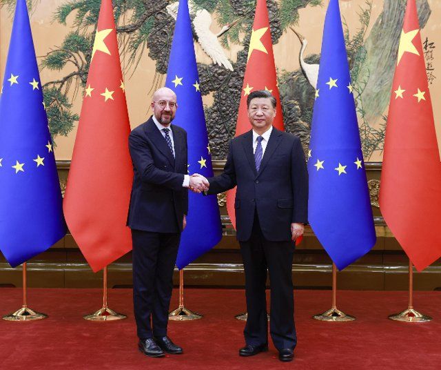 (221201) -- BEIJING, Dec. 1, 2022 (Xinhua) -- Chinese President Xi Jinping holds talks with visiting President of the European Council Charles Michel at the Great Hall of the People in Beijing, capital of China, Dec. 1, 2022. (Xinhua\/Ding Lin