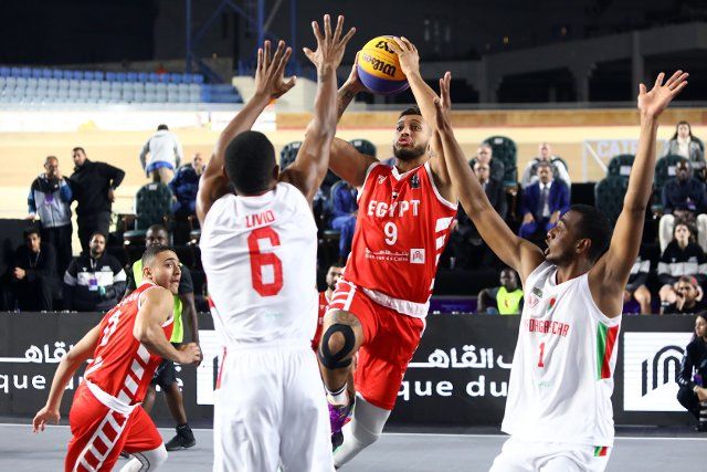 (221205) -- CAIRO, Dec. 5, 2022 (Xinhua) -- Mido Taha (2nd R) of Egypt competes during the FIBA 3x3 Africa Cup 2022 Men\