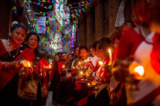 (221205) -- KATHMANDU, Dec. 5, 2022 (Xinhua) -- People from Newar community take part in an event to mark Jyapu Day in Kathmandu, Nepal, Dec. 4, 2022. (Photo by Sulav Shrestha\/Xinhua