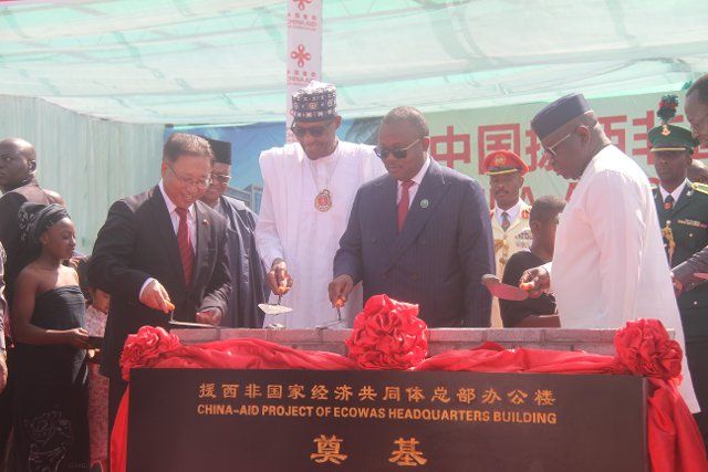 (221206) -- ABUJA, Dec. 6, 2022 (Xinhua) -- This photo taken on Dec. 4, 2022 shows a scene of the groundbreaking ceremony of the China-aided project of the headquarters of the Economic Community of West African States (ECOWAS) in Abuja, Nigeria. The China-aided construction of the permanent ECOWAS headquarters began on Sunday in Nigeria\