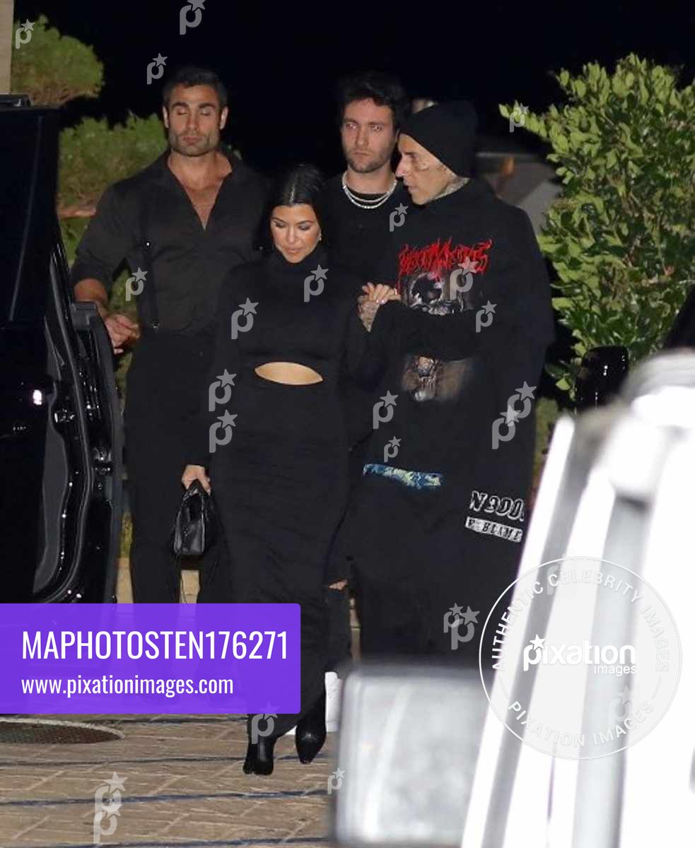 Kourtney Kardashian and Travis Barker are seen leaving Nobu Malibu