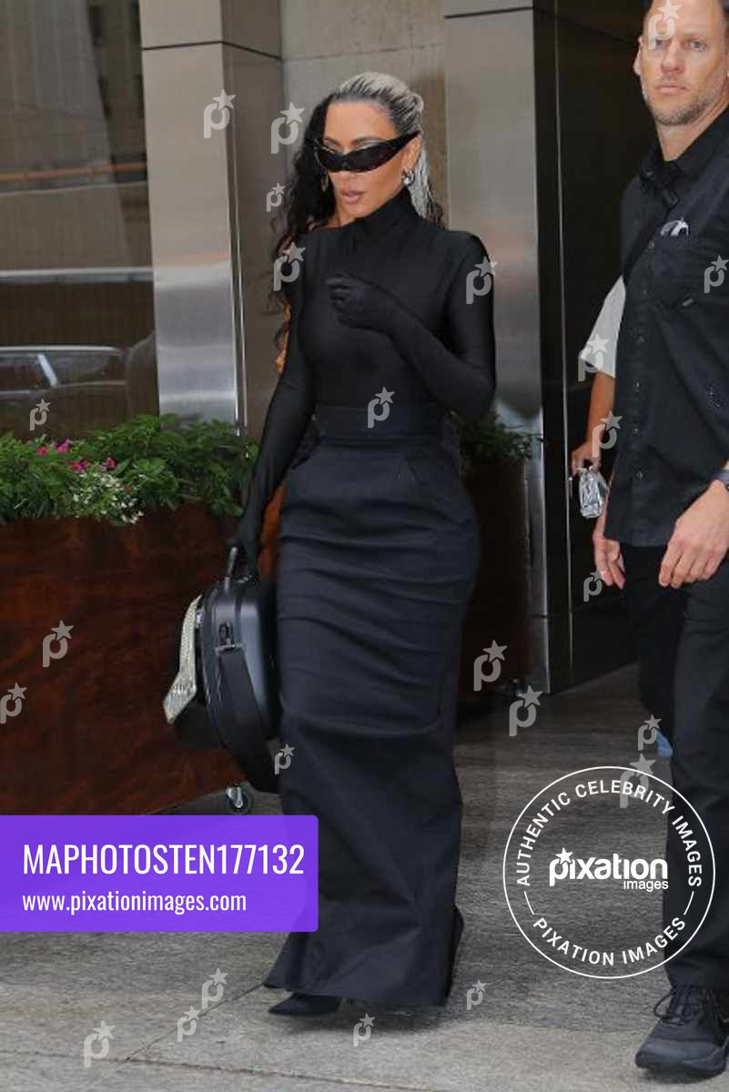 Kim Kardashian seen in a black ensemble as leaving Nobu restaurant in Midtown, New York City
