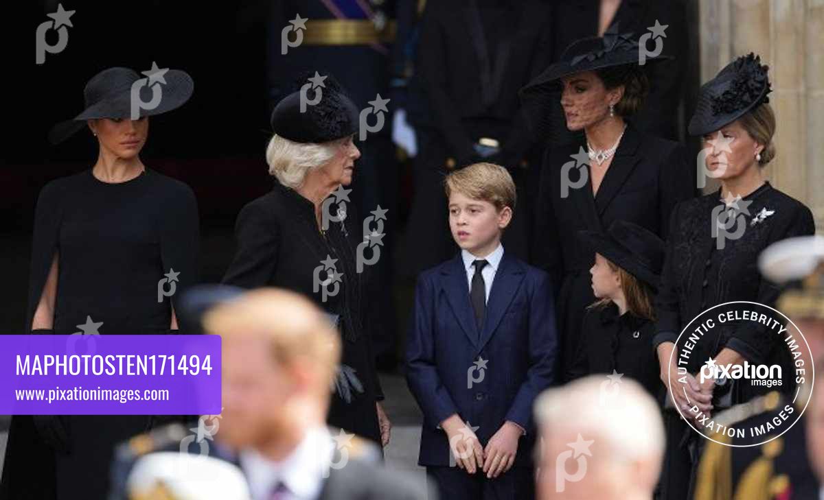 Members of The Royal Family attend the State Funeral of Queen Elizabeth II - Meghan Markle, Duchess of Sussex, Camilla, Queen Consort, Prince George, Catherine and Prince
