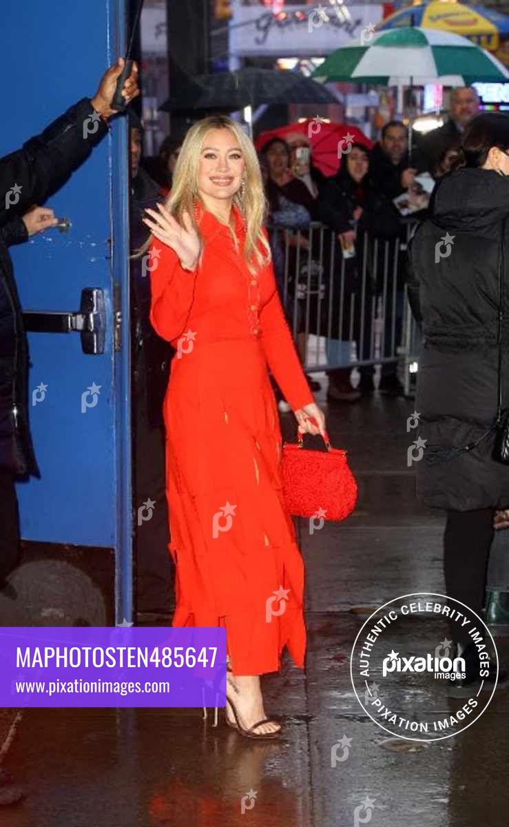 Hilary Duff seen leaving Good Morning America in New York City wearing all red while promoting her second season of her show How I Met Your Father