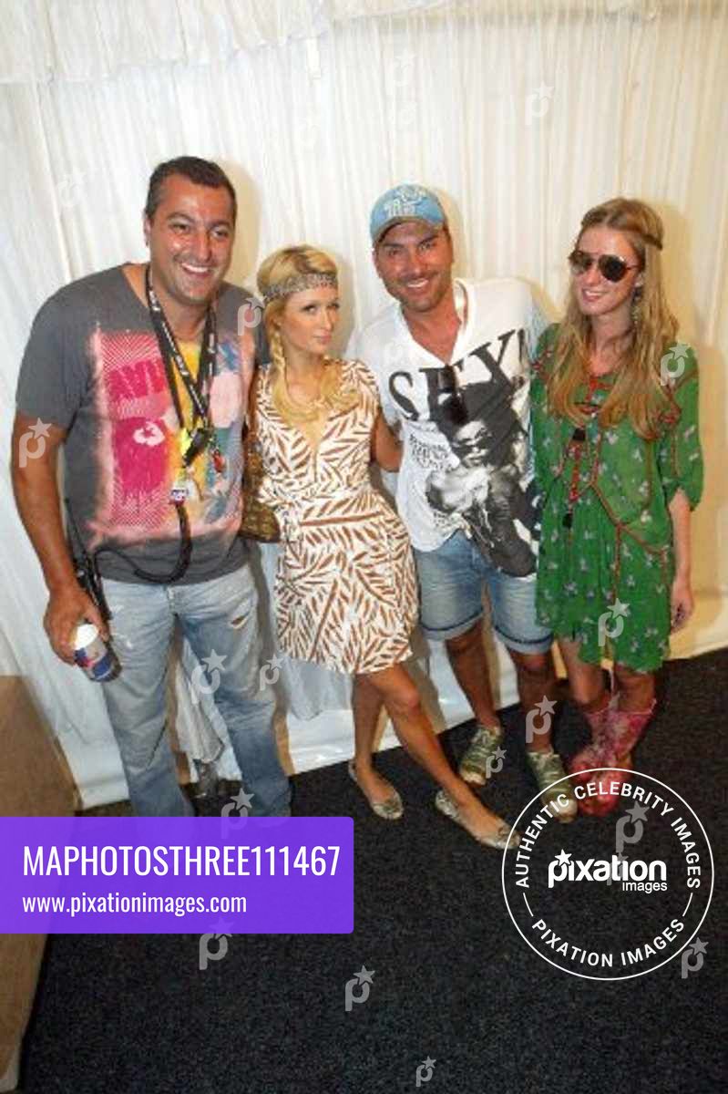 Paris Hilton, Sister Nicky Hilton, Nicky's boyfriend David Katzenberg and aspiring rock singer Brittany Flickinger at a music festival